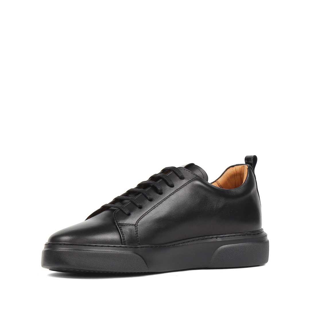 Erkek Siyah Bağcıklı Kalın Tabanlı Deri Sneaker