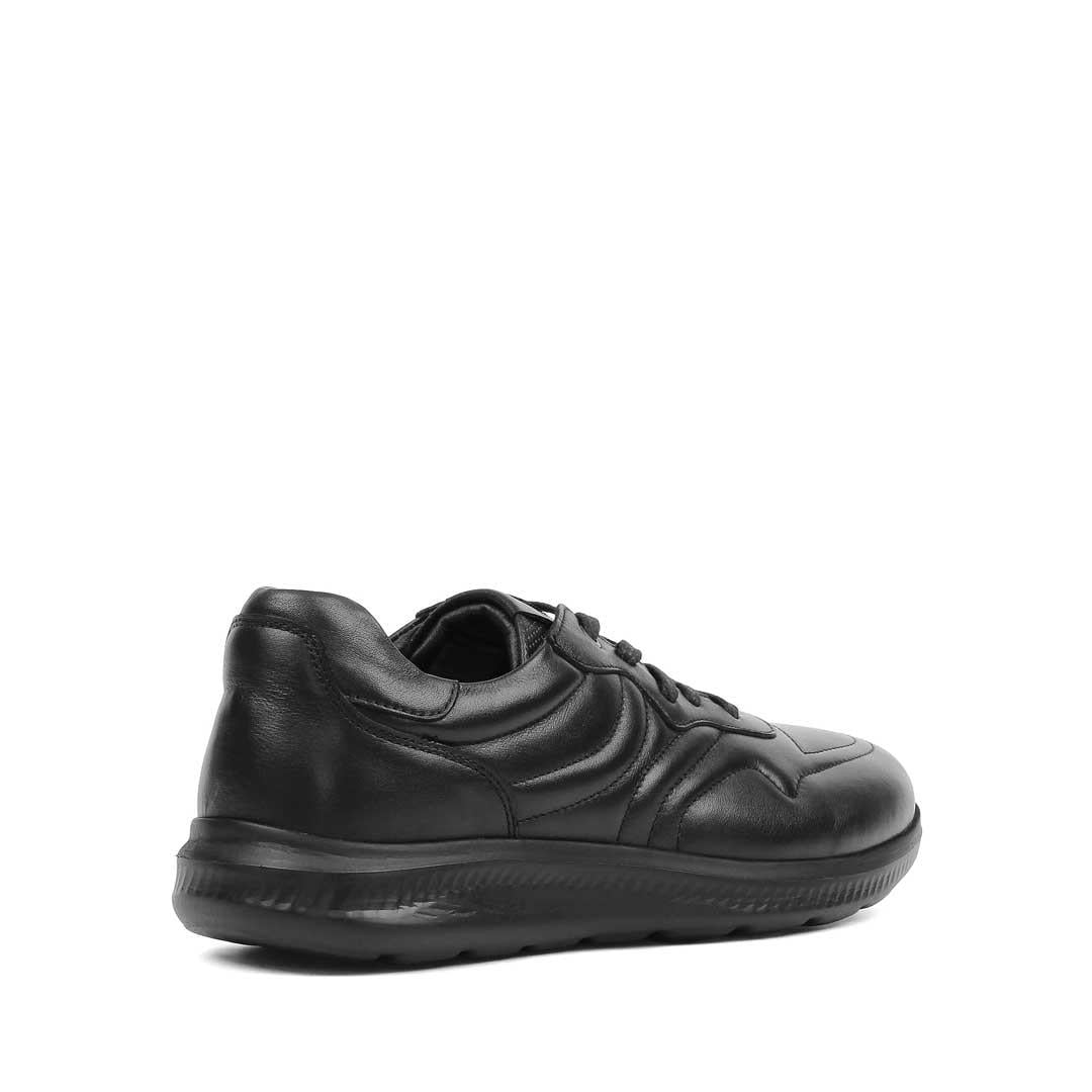 Erkek Siyah Bağcıklı Kalın Tabanlı Deri Sneaker