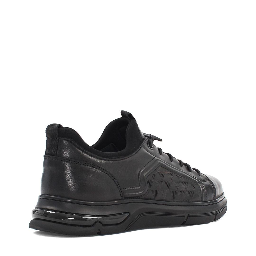 Erkek Siyah Bağcıklı Kalın Tabanlı Deri Sneaker