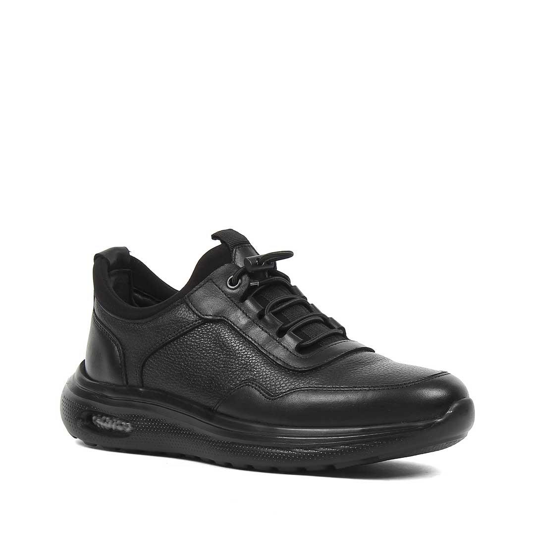 Erkek Siyah Bağcıklı Kalın Tabanlı Deri Sneaker