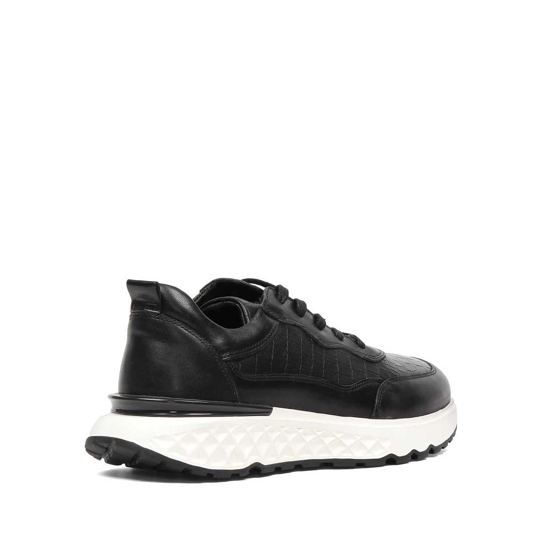 Erkek Siyah Bağcıklı Kalın Tabanlı Kroko Deri Sneaker