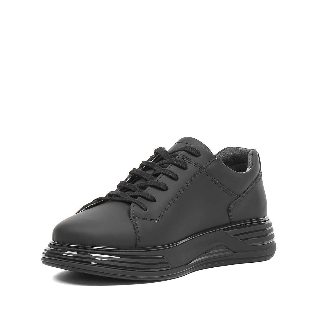 Erkek Siyah Bağcıklı Kalın Tabanlı Mat Deri Sneaker