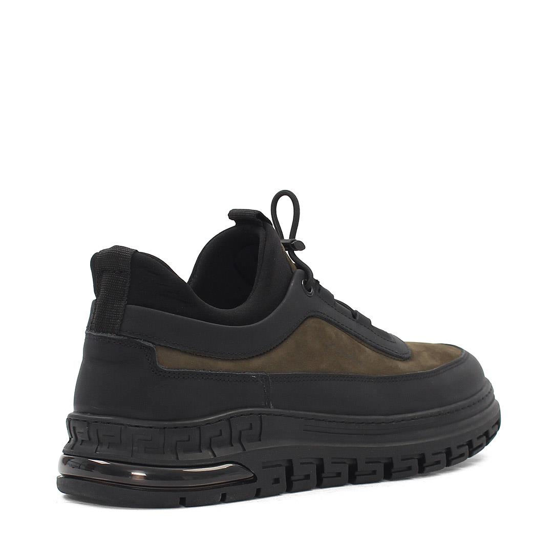 Erkek Siyah Bağcıklı Kalın Tabanlı Nubuk Deri Sneaker