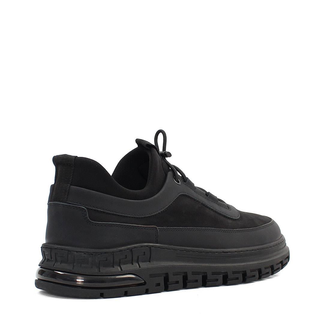 Erkek Siyah Bağcıklı Kalın Tabanlı Nubuk Deri Sneaker