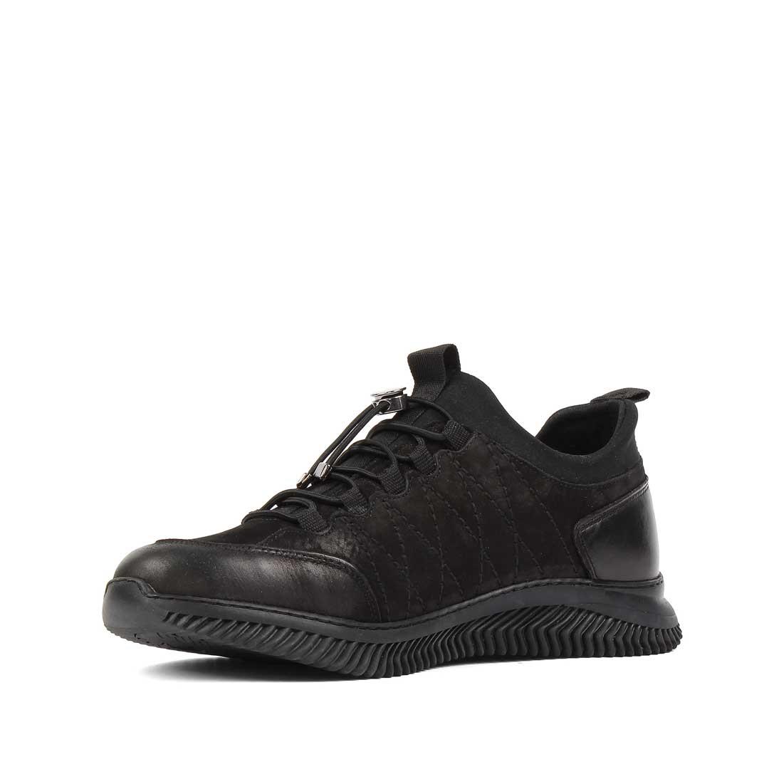 Erkek Siyah Bağcıklı Kalın Tabanlı Nubuk Deri Sneaker