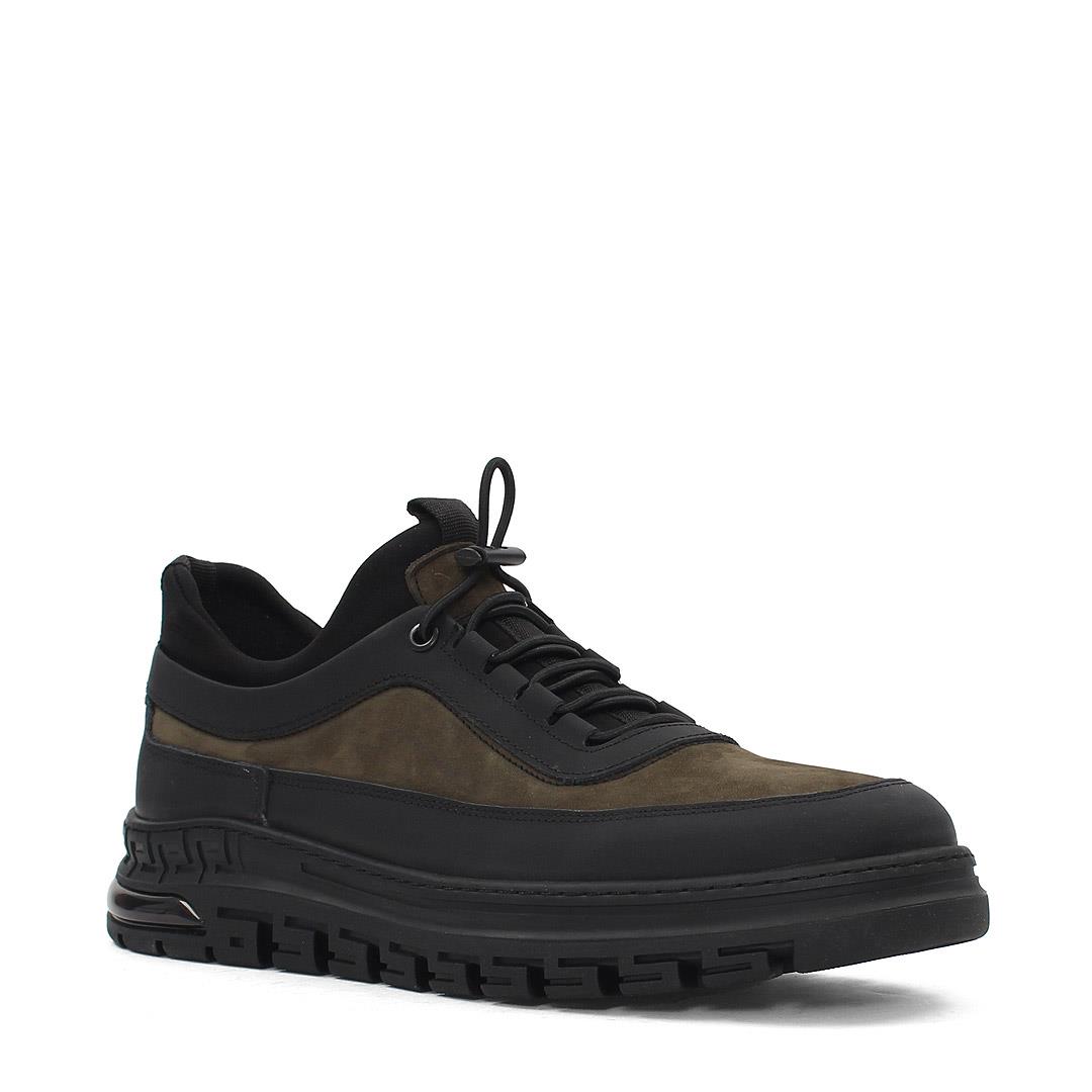 Erkek Siyah Bağcıklı Kalın Tabanlı Nubuk Deri Sneaker