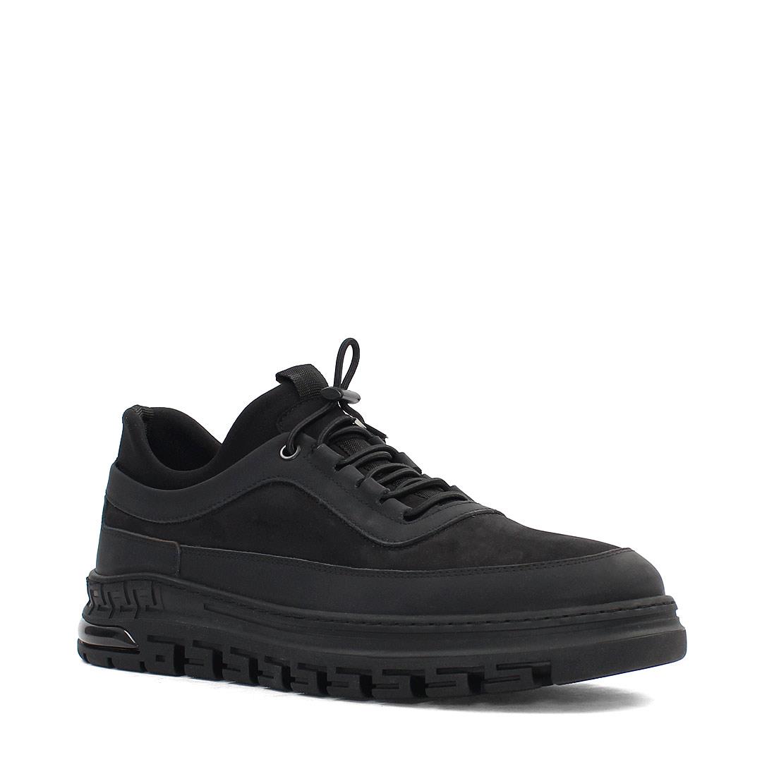 Erkek Siyah Bağcıklı Kalın Tabanlı Nubuk Deri Sneaker