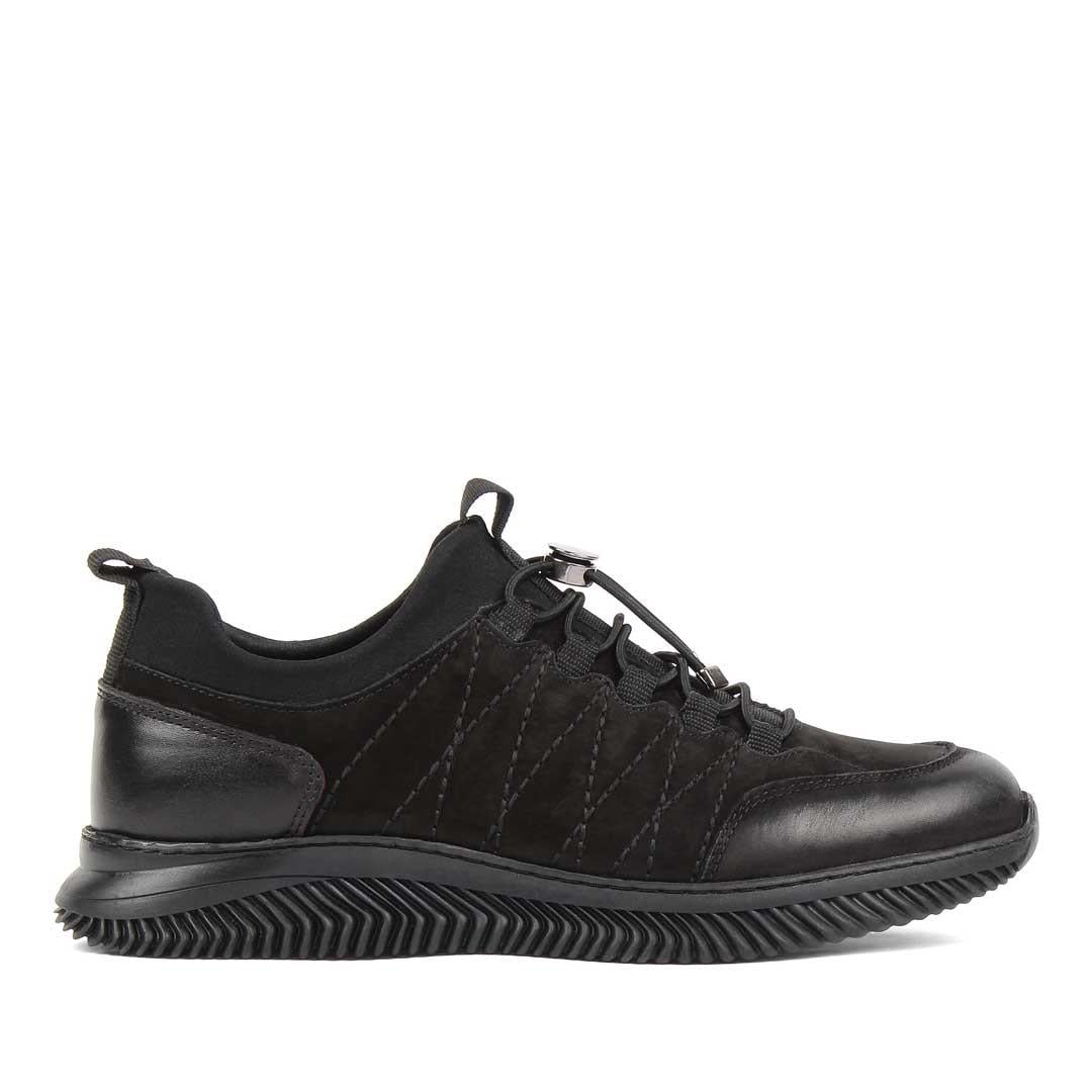 Erkek Siyah Bağcıklı Kalın Tabanlı Nubuk Deri Sneaker