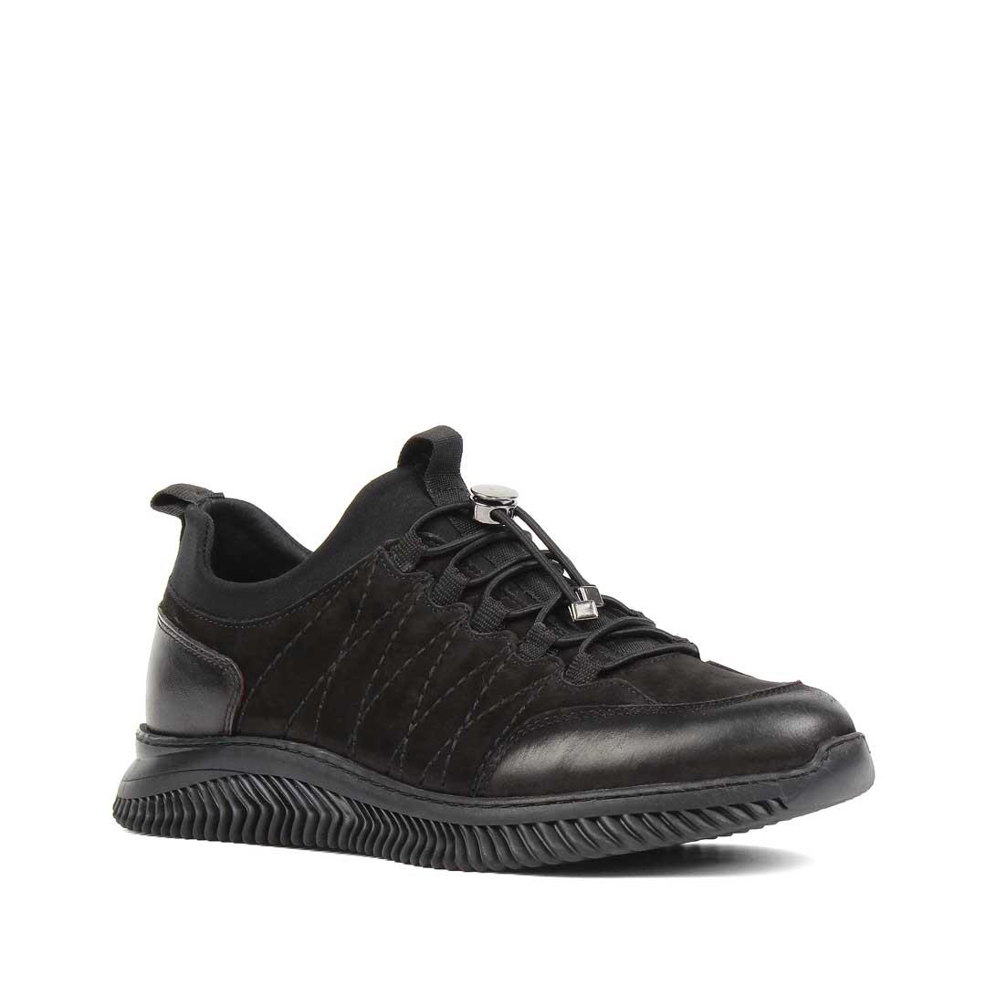 Erkek Siyah Bağcıklı Kalın Tabanlı Nubuk Deri Sneaker