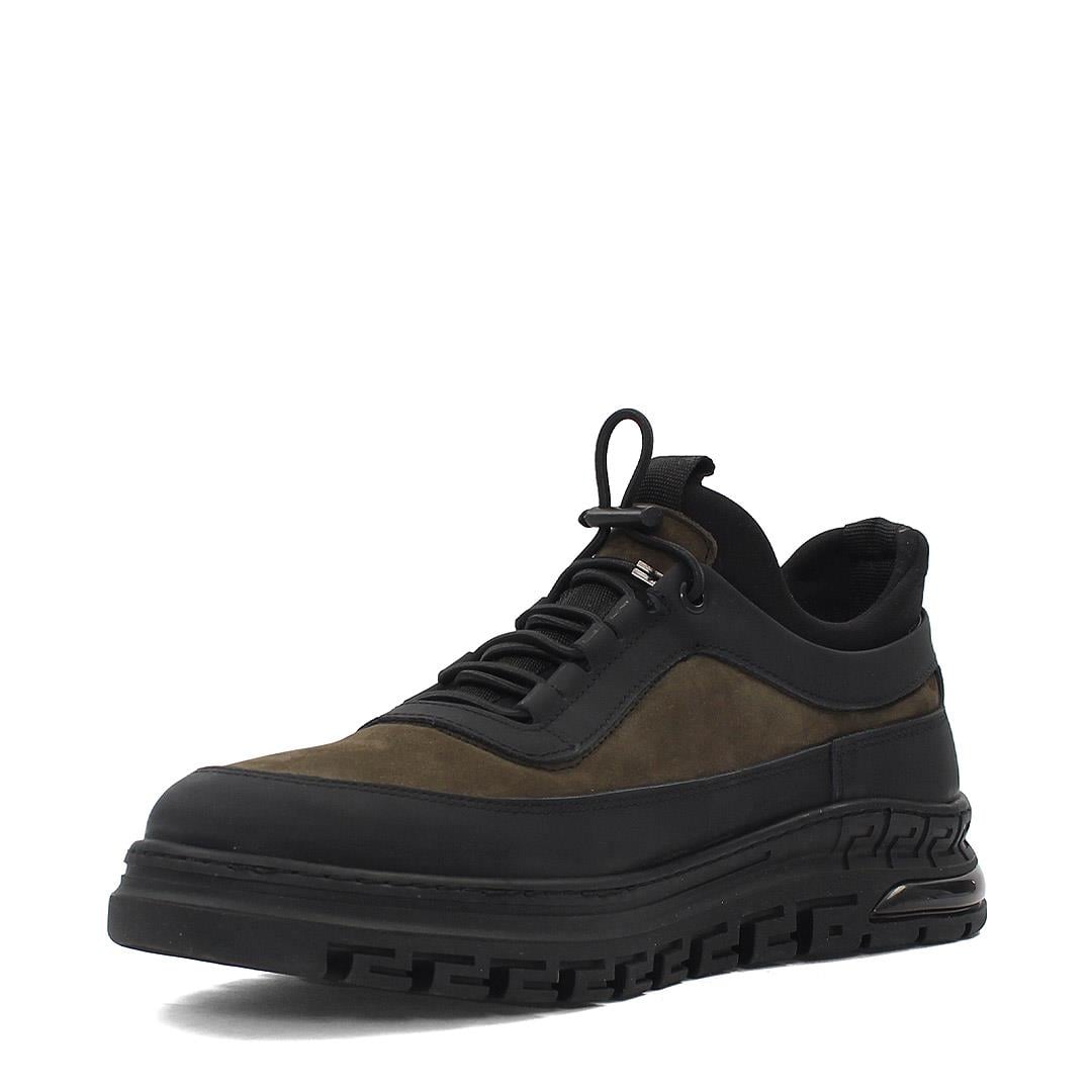 Erkek Siyah Bağcıklı Kalın Tabanlı Nubuk Deri Sneaker