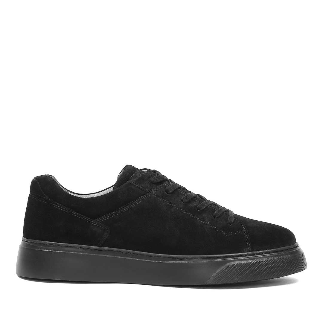 Erkek Siyah Bağcıklı Kalın Tabanlı Süet Deri Sneaker