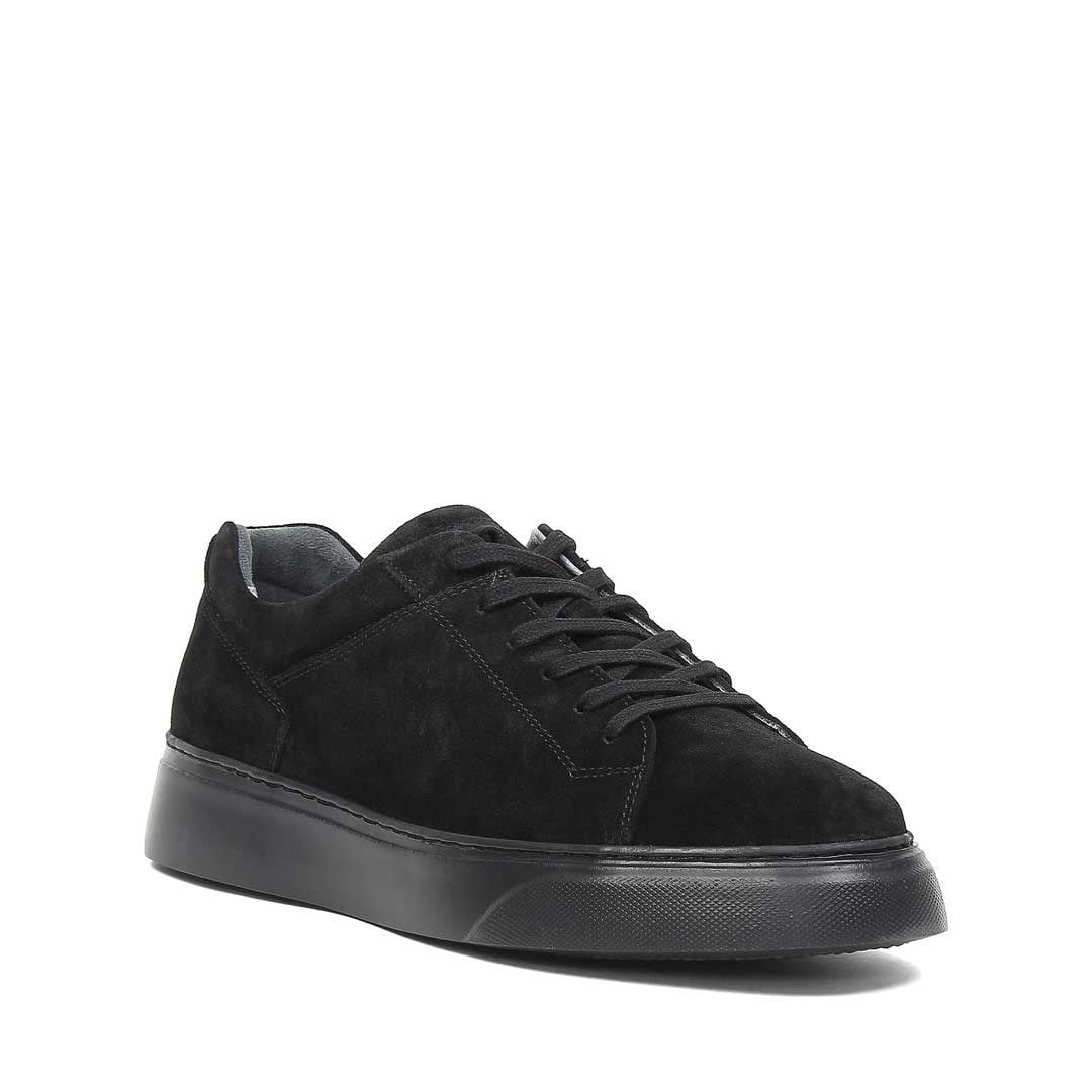 Erkek Siyah Bağcıklı Kalın Tabanlı Süet Deri Sneaker