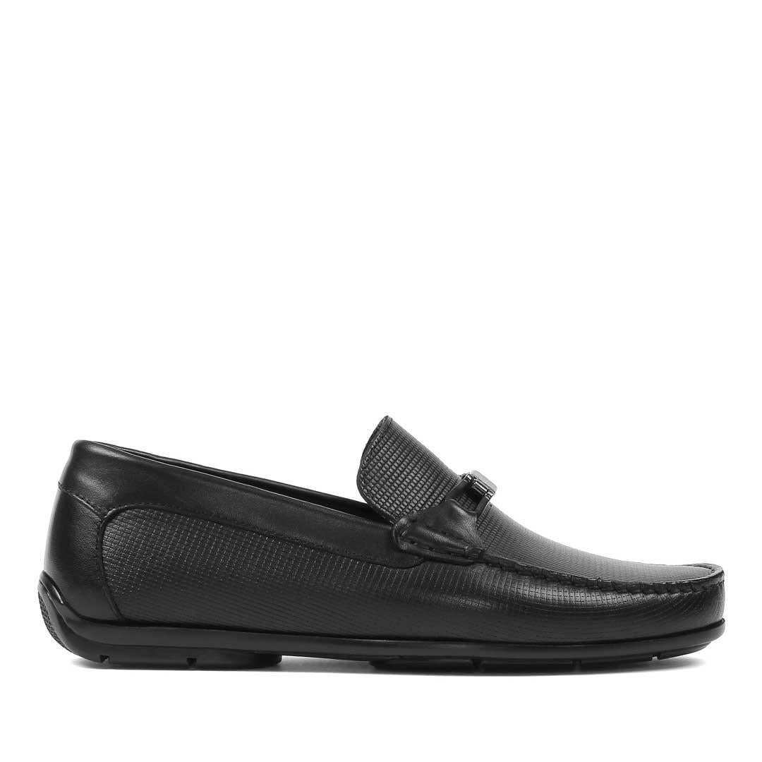 Erkek Siyah Baskılı Deri Loafer