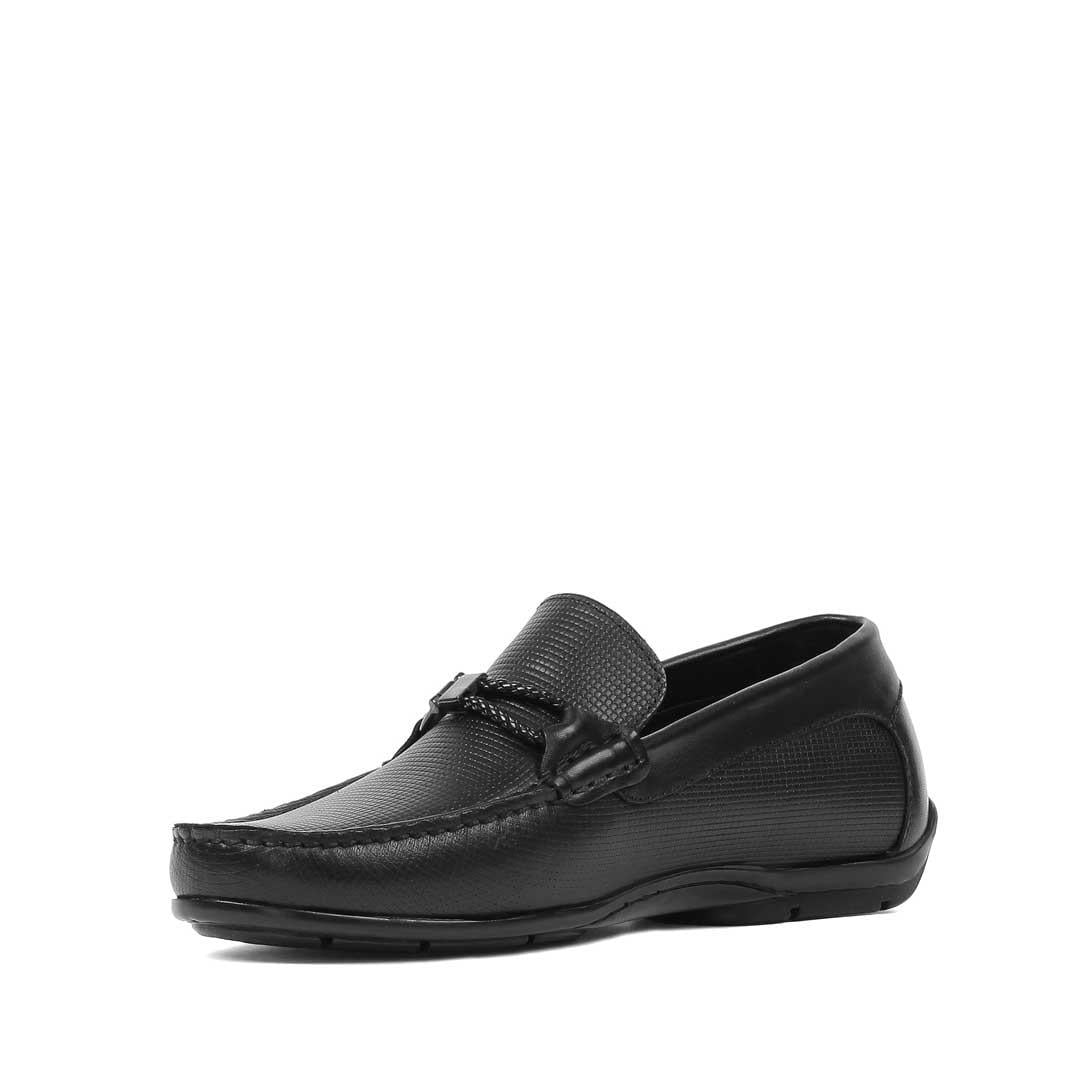 Erkek Siyah Baskılı Deri Loafer