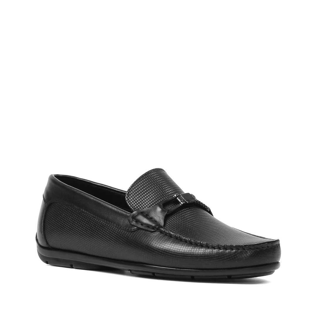 Erkek Siyah Baskılı Deri Loafer
