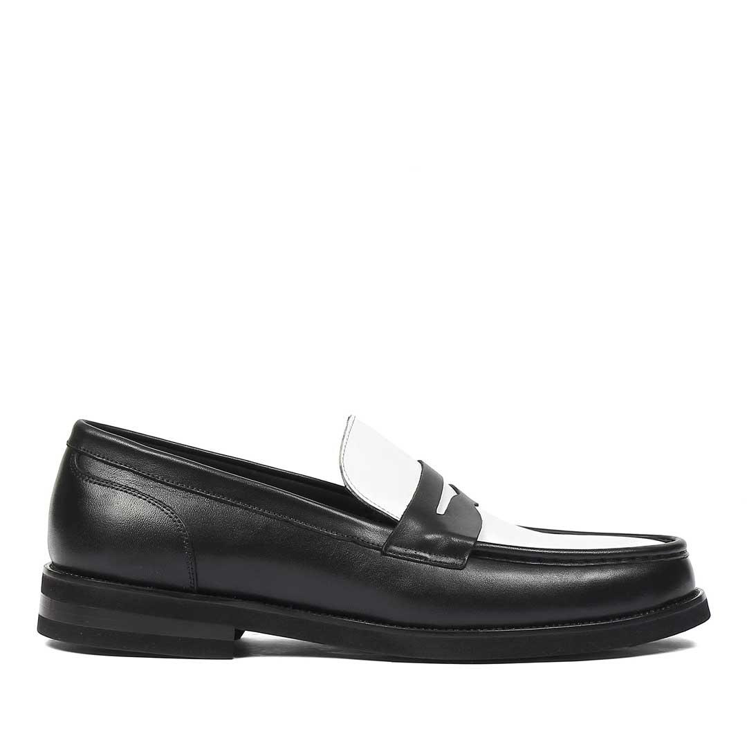 Erkek Siyah Beyaz Deri Loafer