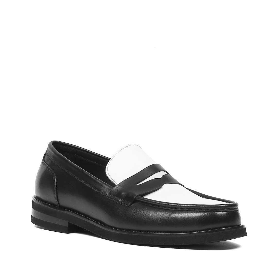 Erkek Siyah Beyaz Deri Loafer