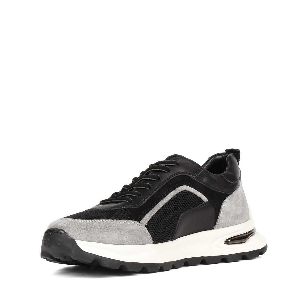 Erkek Siyah Gri Bağcıklı Süet Deri Sneaker