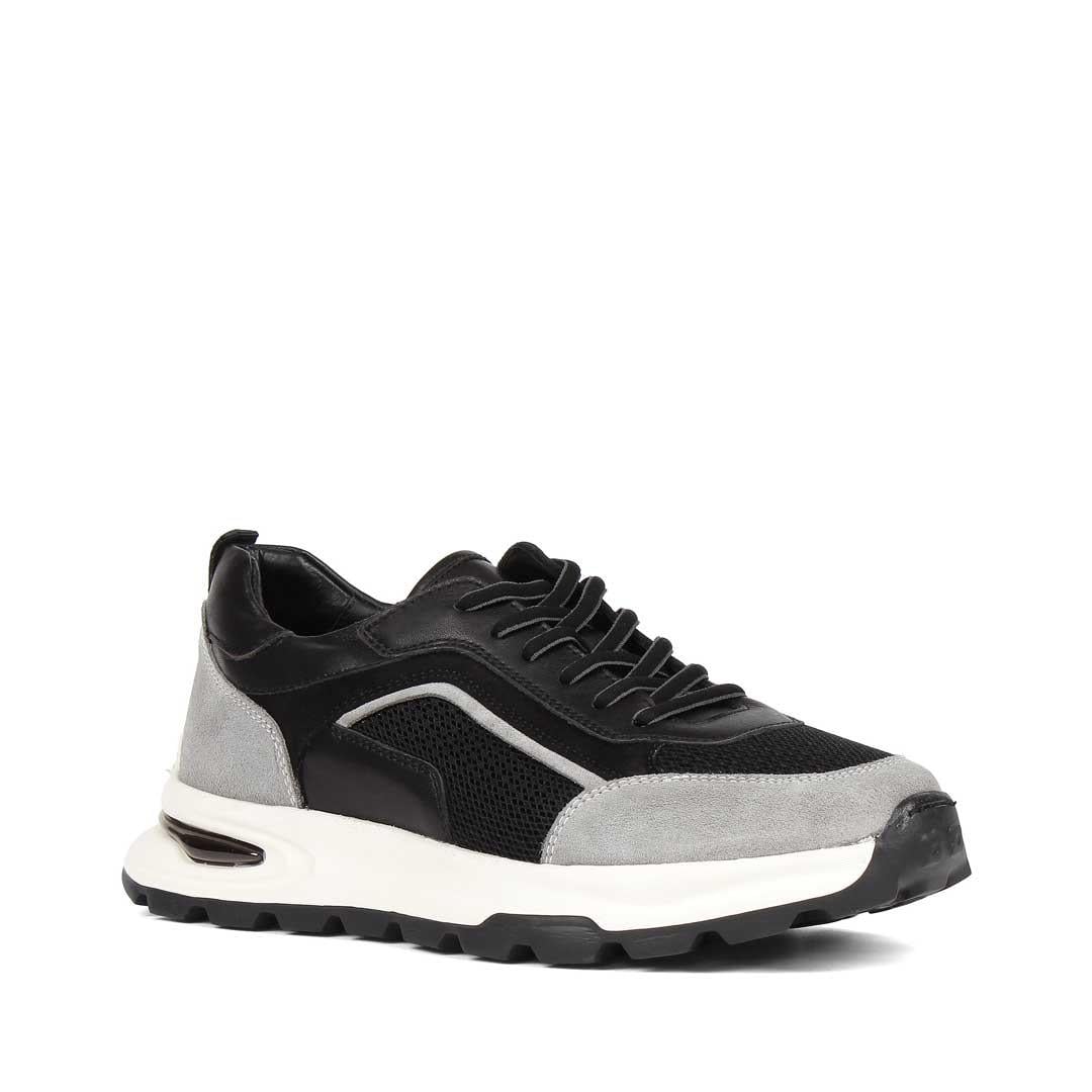 Erkek Siyah Gri Bağcıklı Süet Deri Sneaker