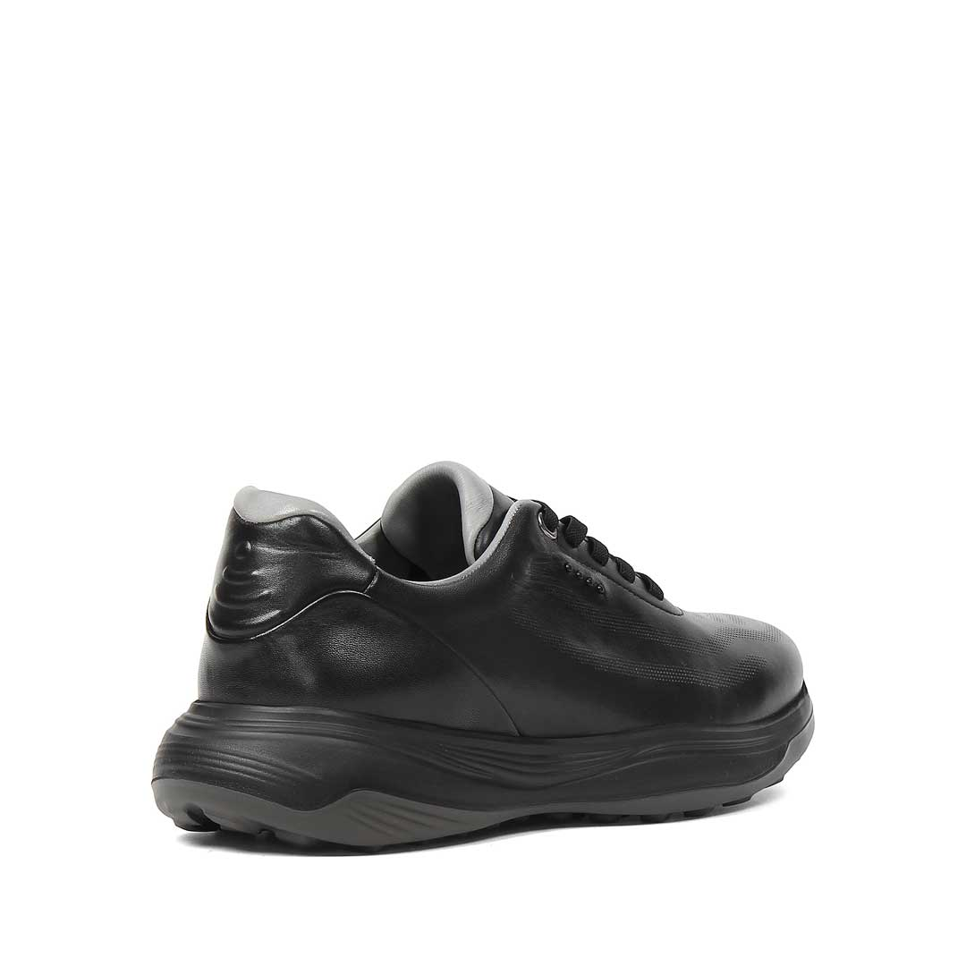 Erkek Siyah Kalın Tabanlı Deri Sneaker