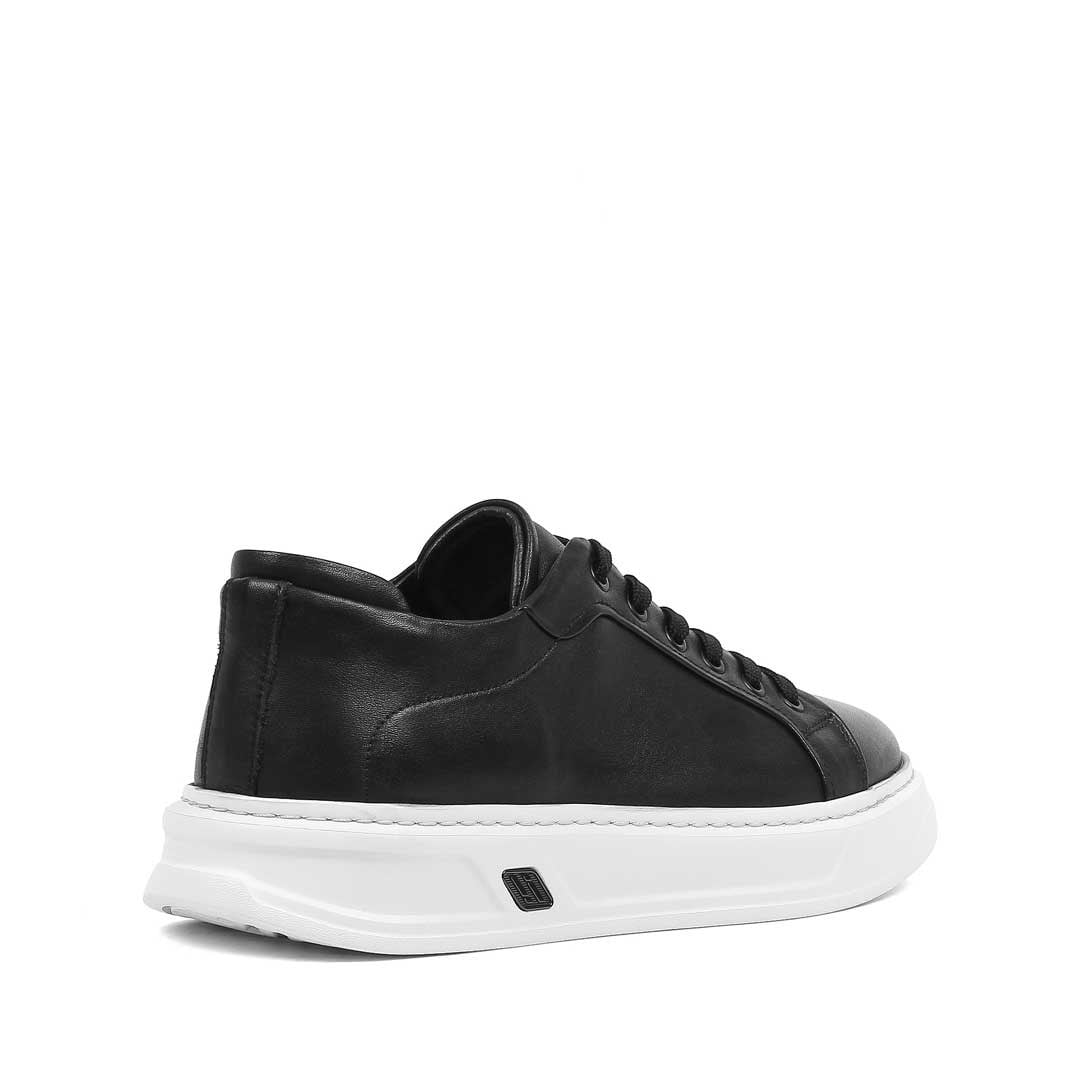Erkek Siyah Kalın Tabanlı Deri Sneaker
