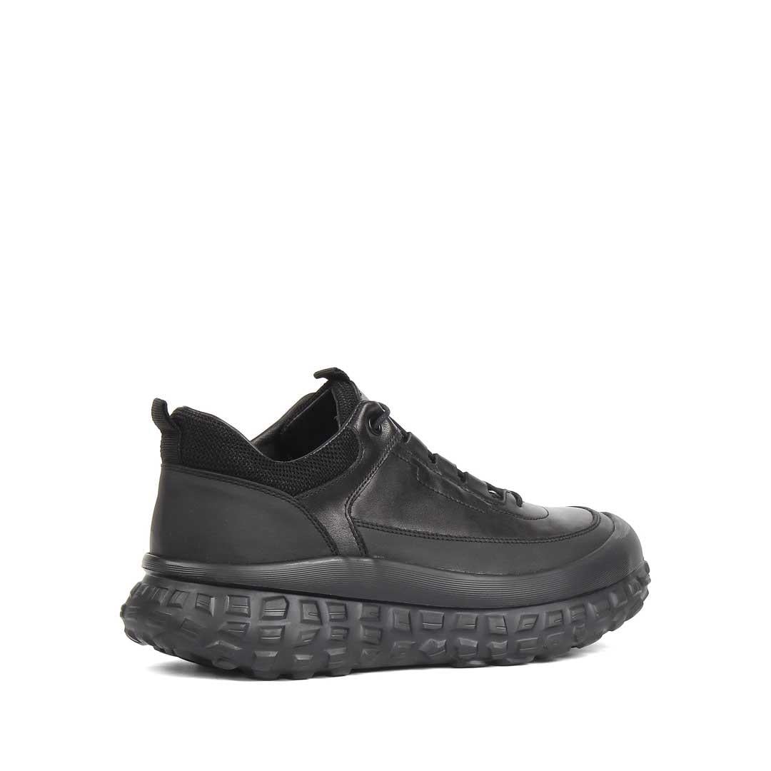 Erkek Siyah Kalın Tabanlı Deri Sneaker