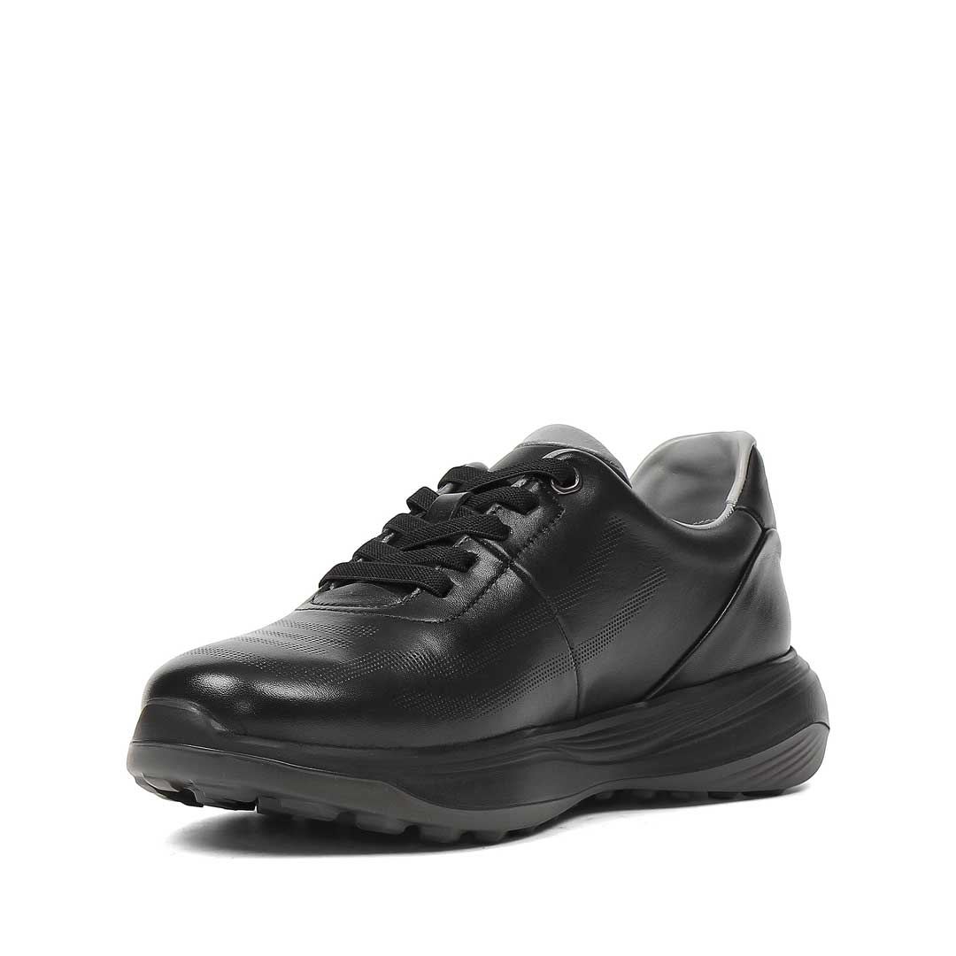 Erkek Siyah Kalın Tabanlı Deri Sneaker