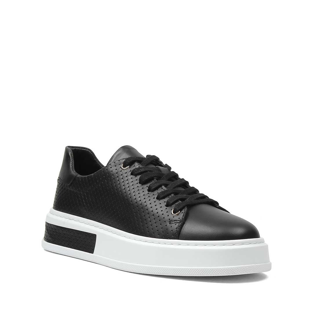 Erkek Siyah Kalın Tabanlı Deri Sneaker