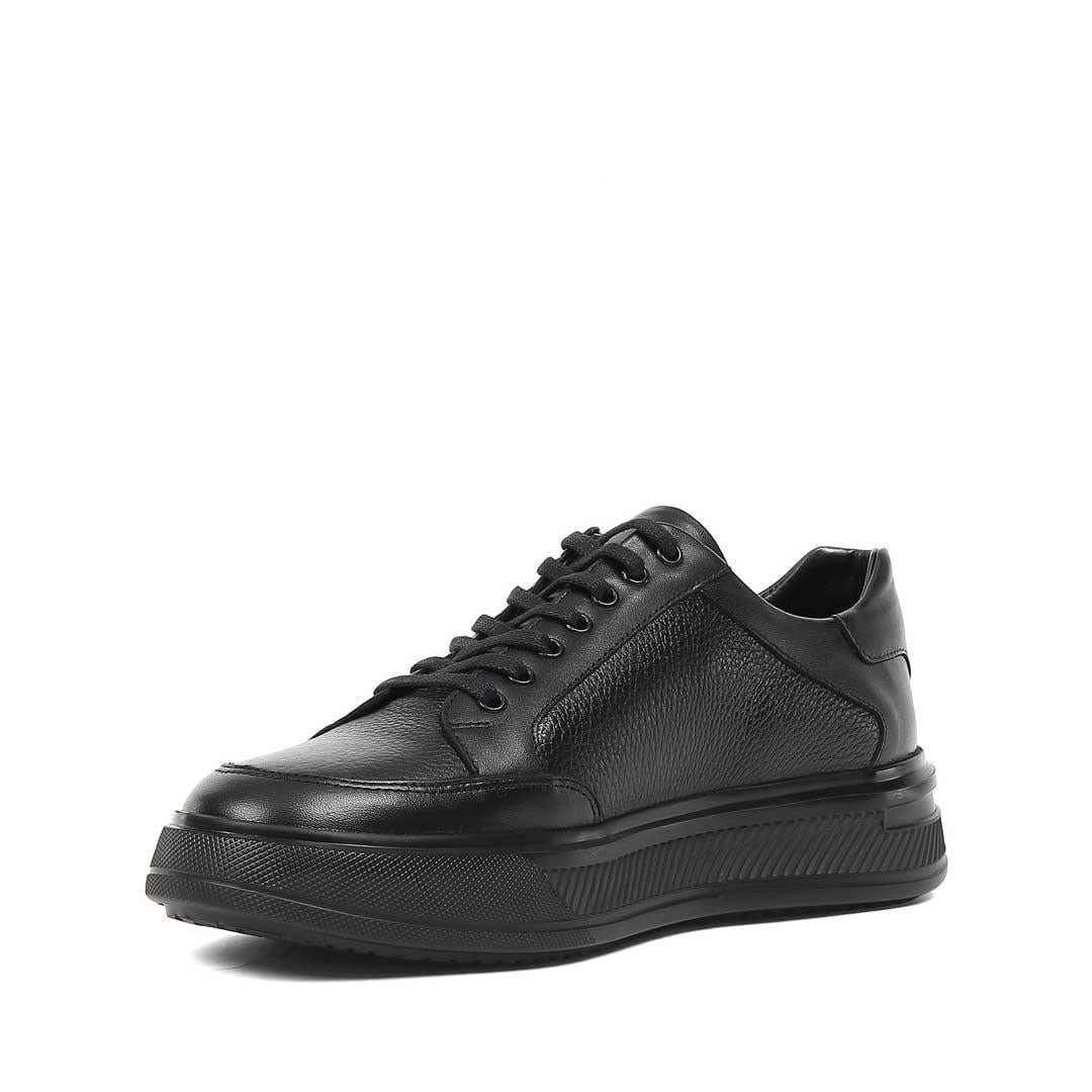 Erkek Siyah Kalın Tabanlı Deri Sneaker