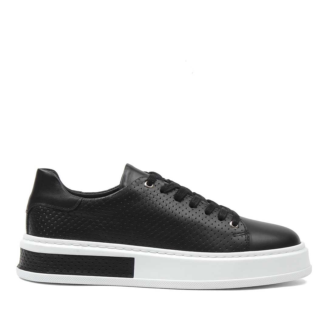 Erkek Siyah Kalın Tabanlı Deri Sneaker