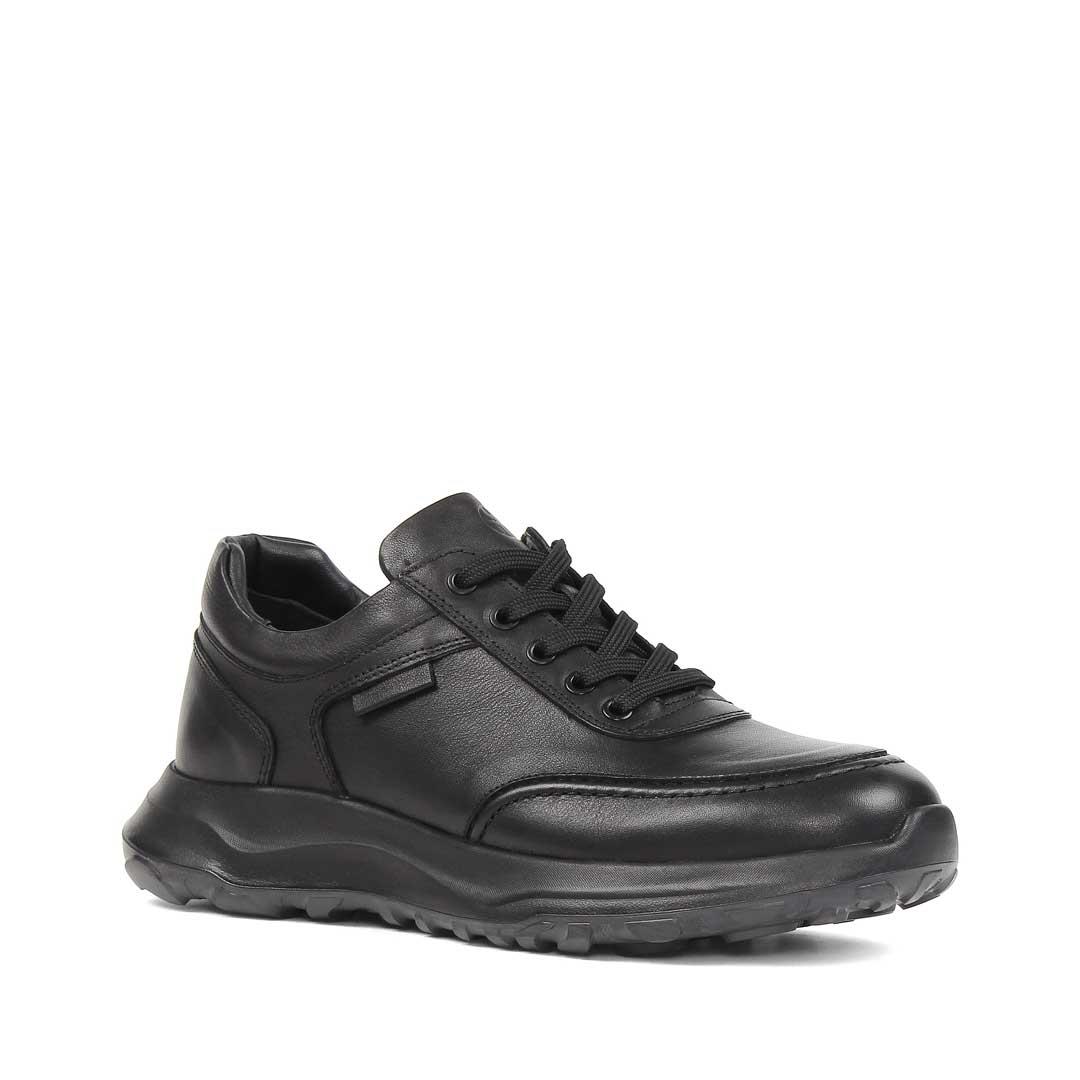 Erkek Siyah Kalın Tabanlı Deri Sneaker