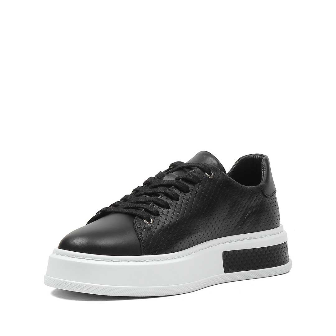 Erkek Siyah Kalın Tabanlı Deri Sneaker