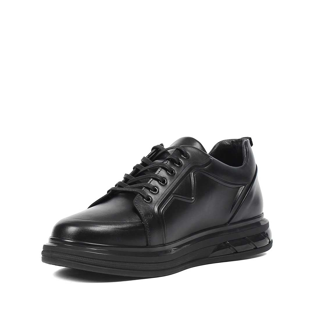Erkek Siyah Kalın Tabanlı Deri Sneaker