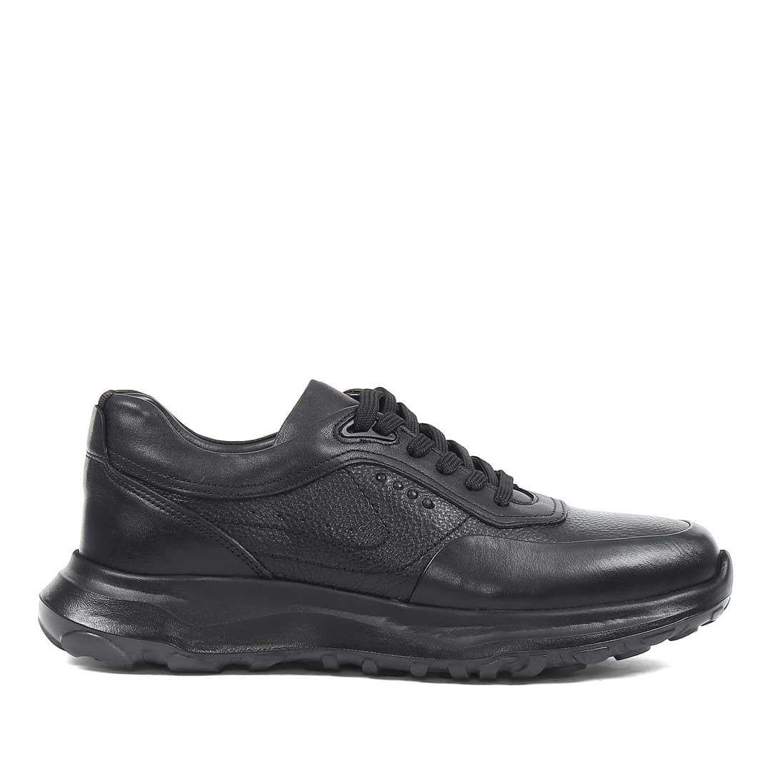 Erkek Siyah Kalın Tabanlı Deri Sneaker