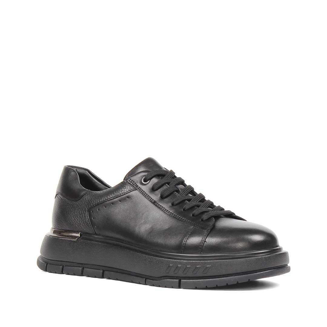 Erkek Siyah Kalın Tabanlı Deri Sneaker