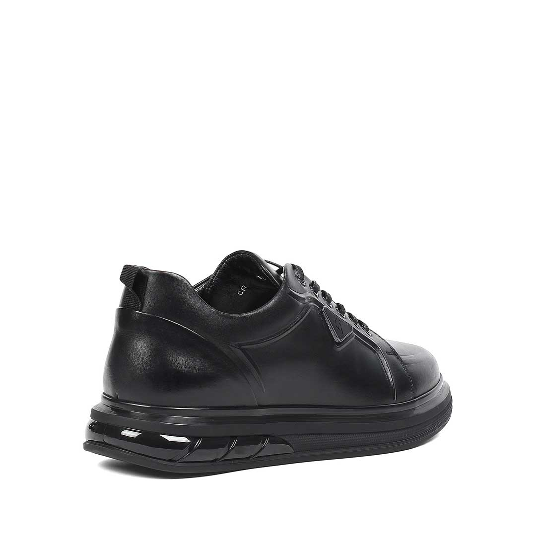 Erkek Siyah Kalın Tabanlı Deri Sneaker