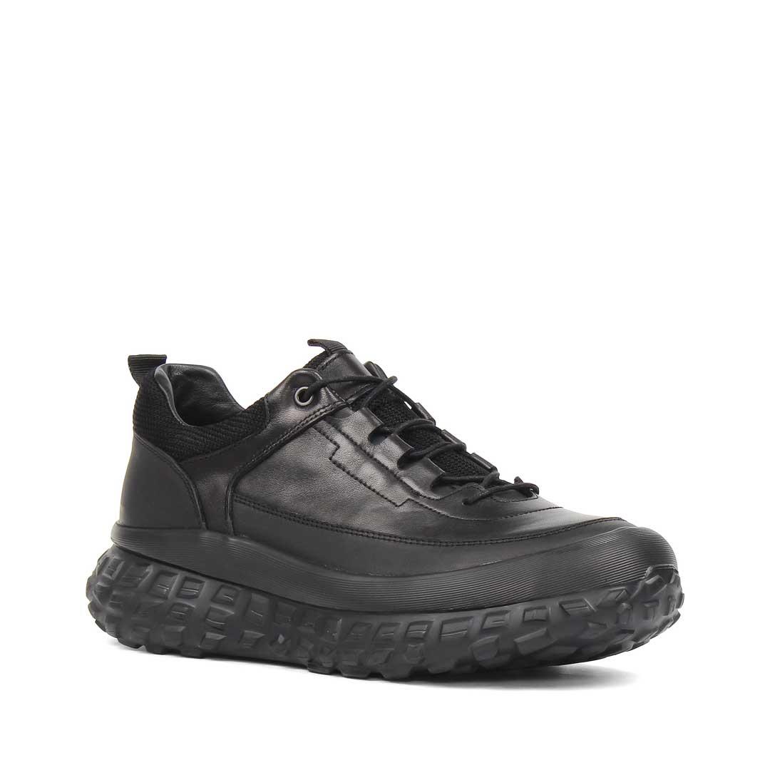 Erkek Siyah Kalın Tabanlı Deri Sneaker