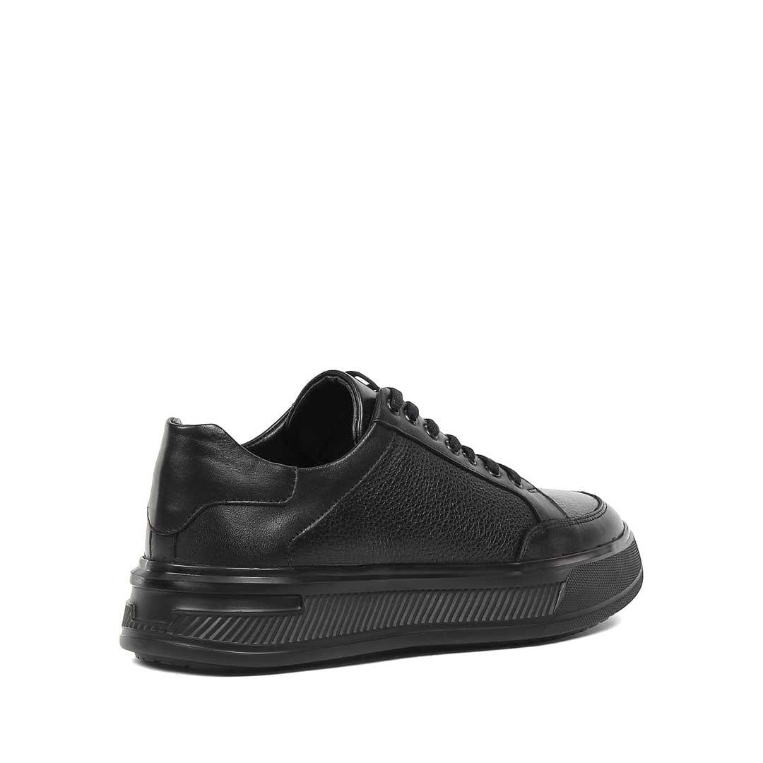 Erkek Siyah Kalın Tabanlı Deri Sneaker