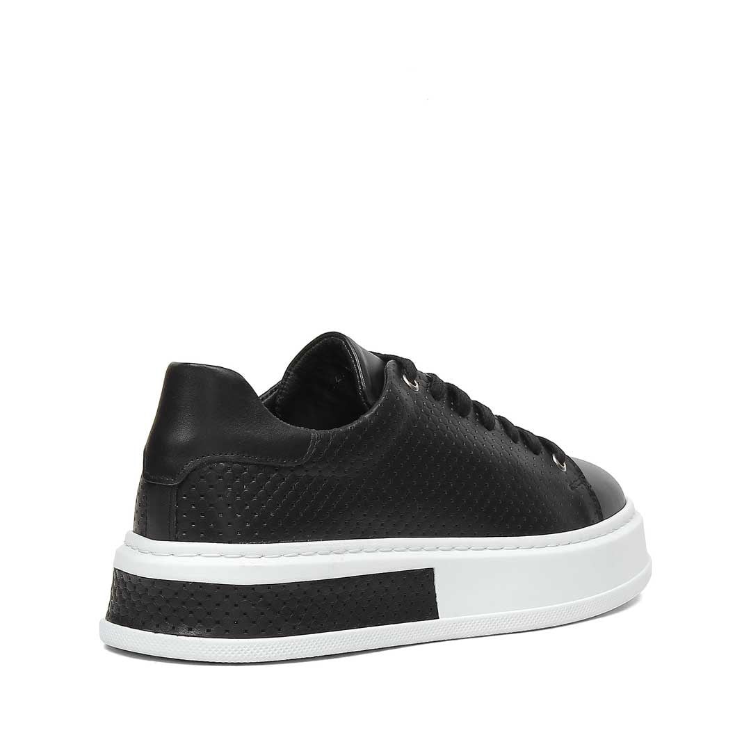 Erkek Siyah Kalın Tabanlı Deri Sneaker