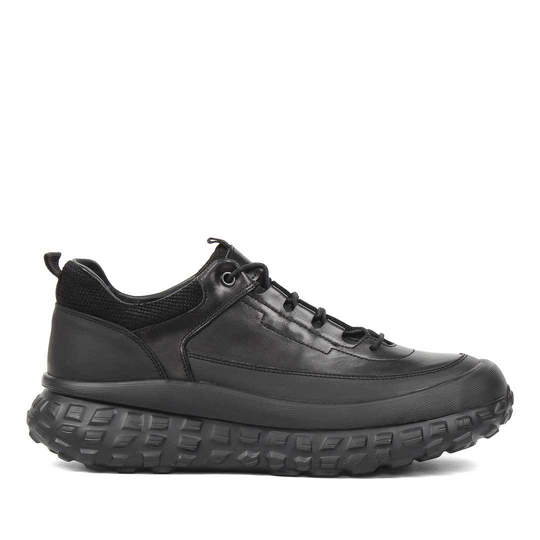 Erkek Siyah Kalın Tabanlı Deri Sneaker