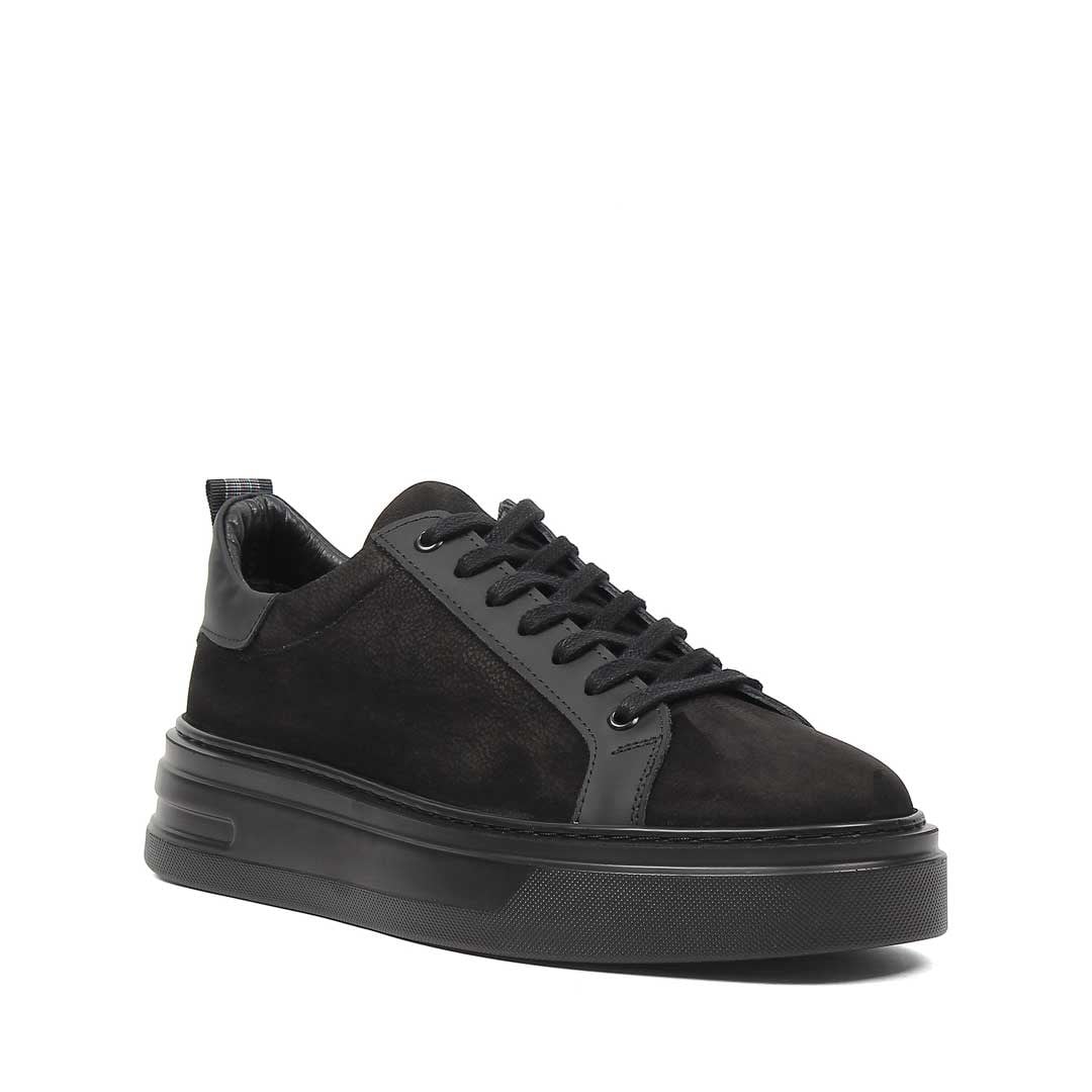 Erkek Siyah Kalın Tabanlı Nubuk Deri Sneaker