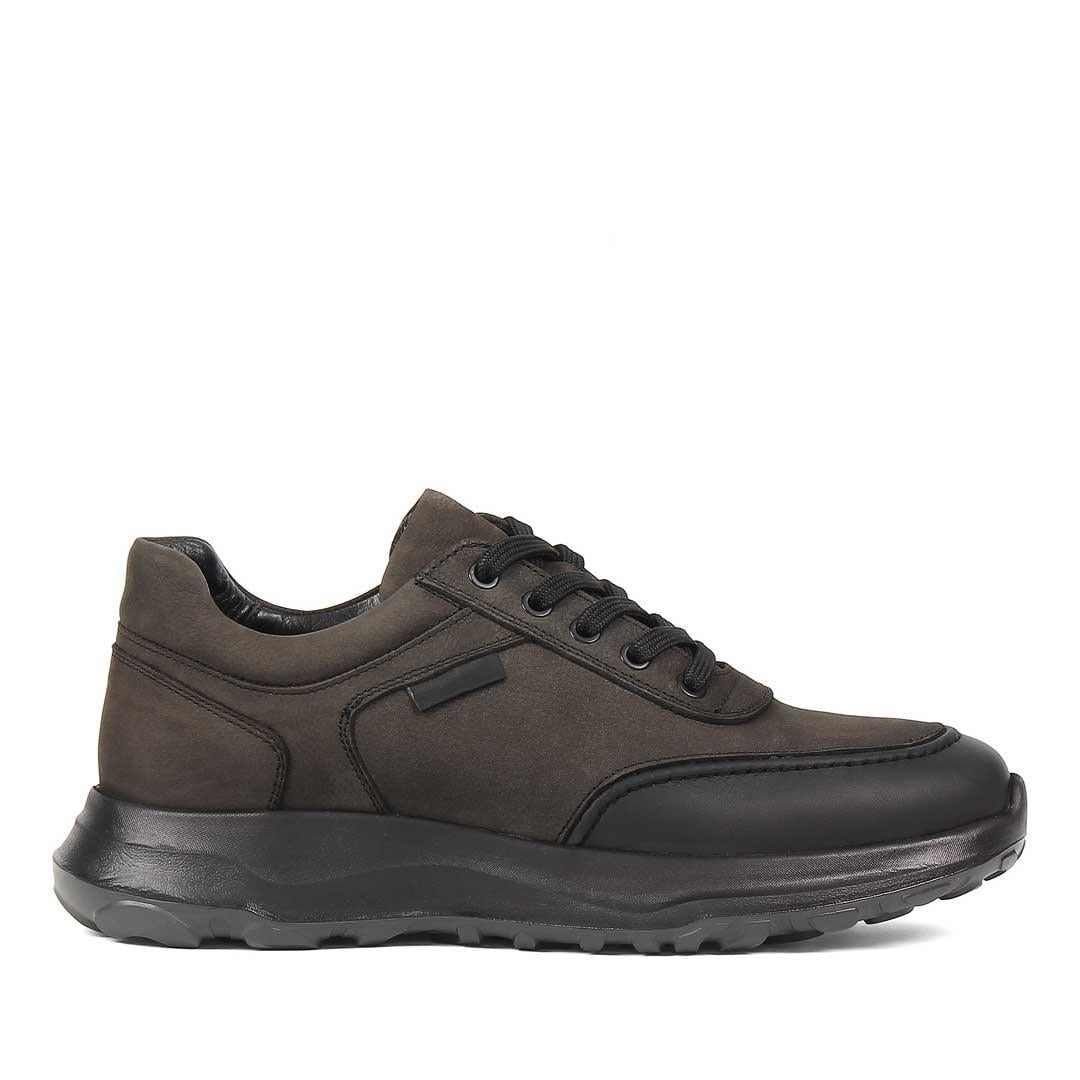 Erkek Siyah Kalın Tabanlı Nubuk Deri Sneaker