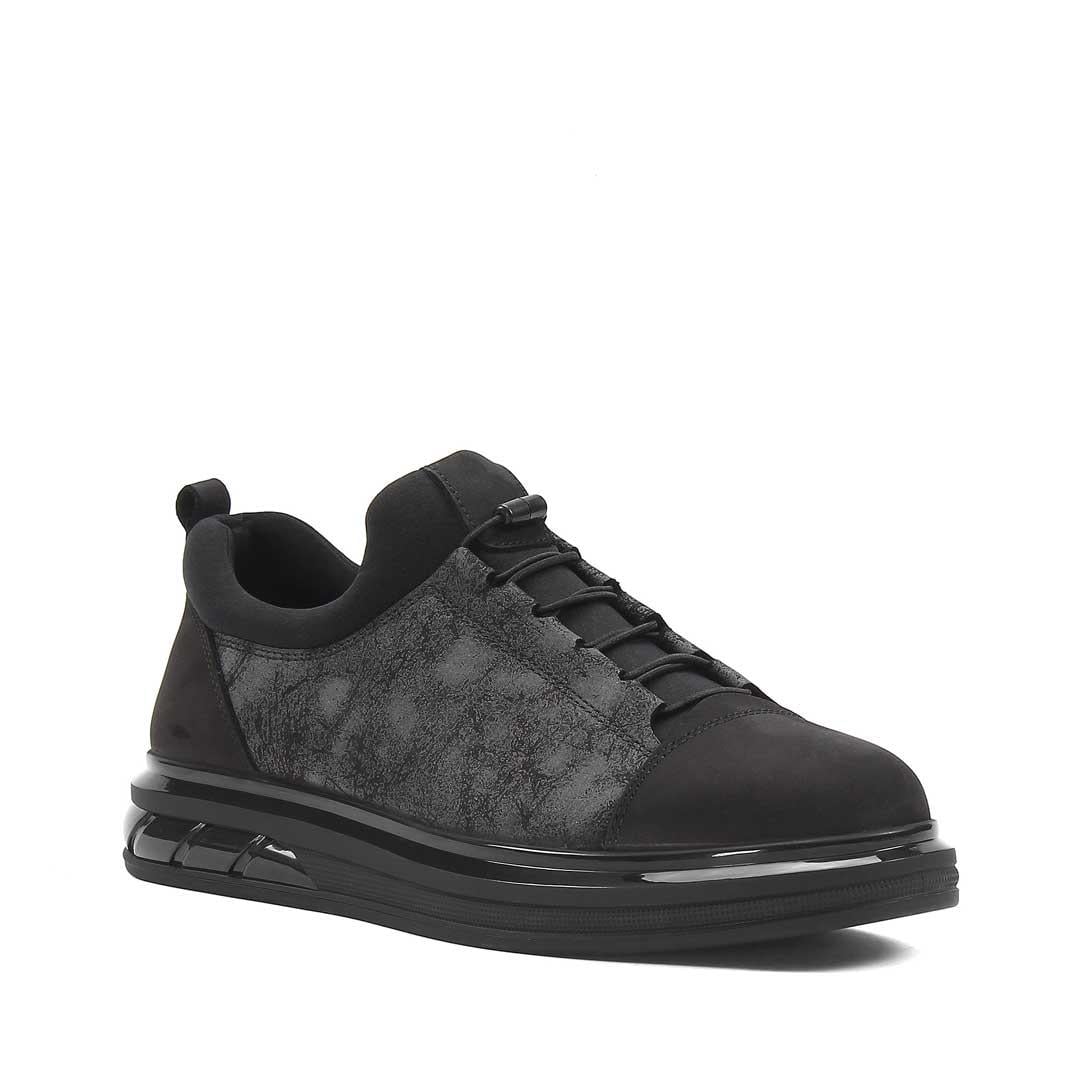 Erkek Siyah Kalın Tabanlı Nubuk Deri Sneaker