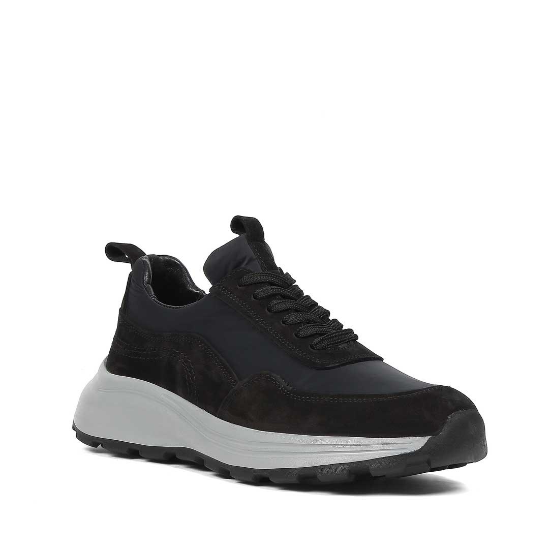 Erkek Siyah Kalın Tabanlı Nubuk Deri Sneaker