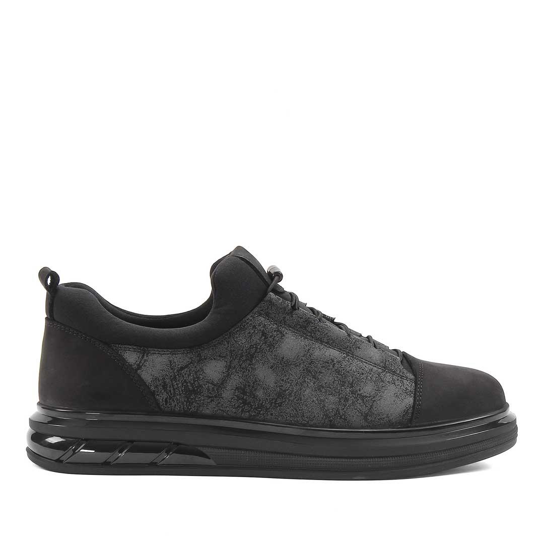 Erkek Siyah Kalın Tabanlı Nubuk Deri Sneaker
