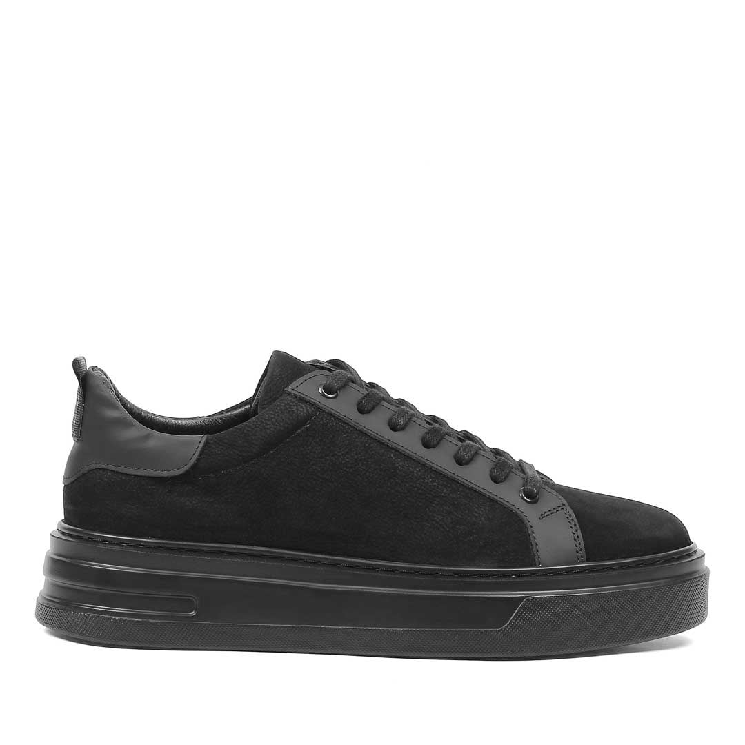 Erkek Siyah Kalın Tabanlı Nubuk Deri Sneaker