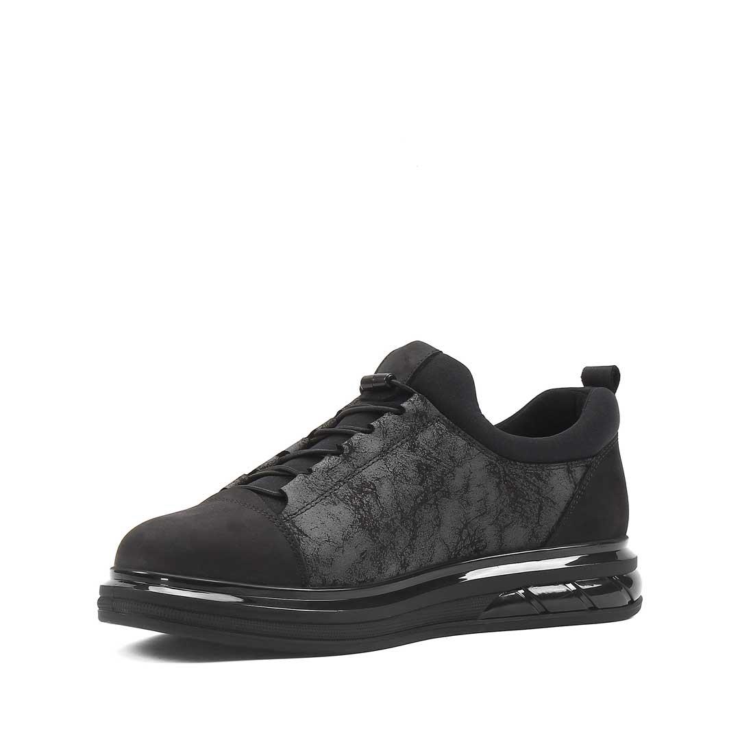 Erkek Siyah Kalın Tabanlı Nubuk Deri Sneaker