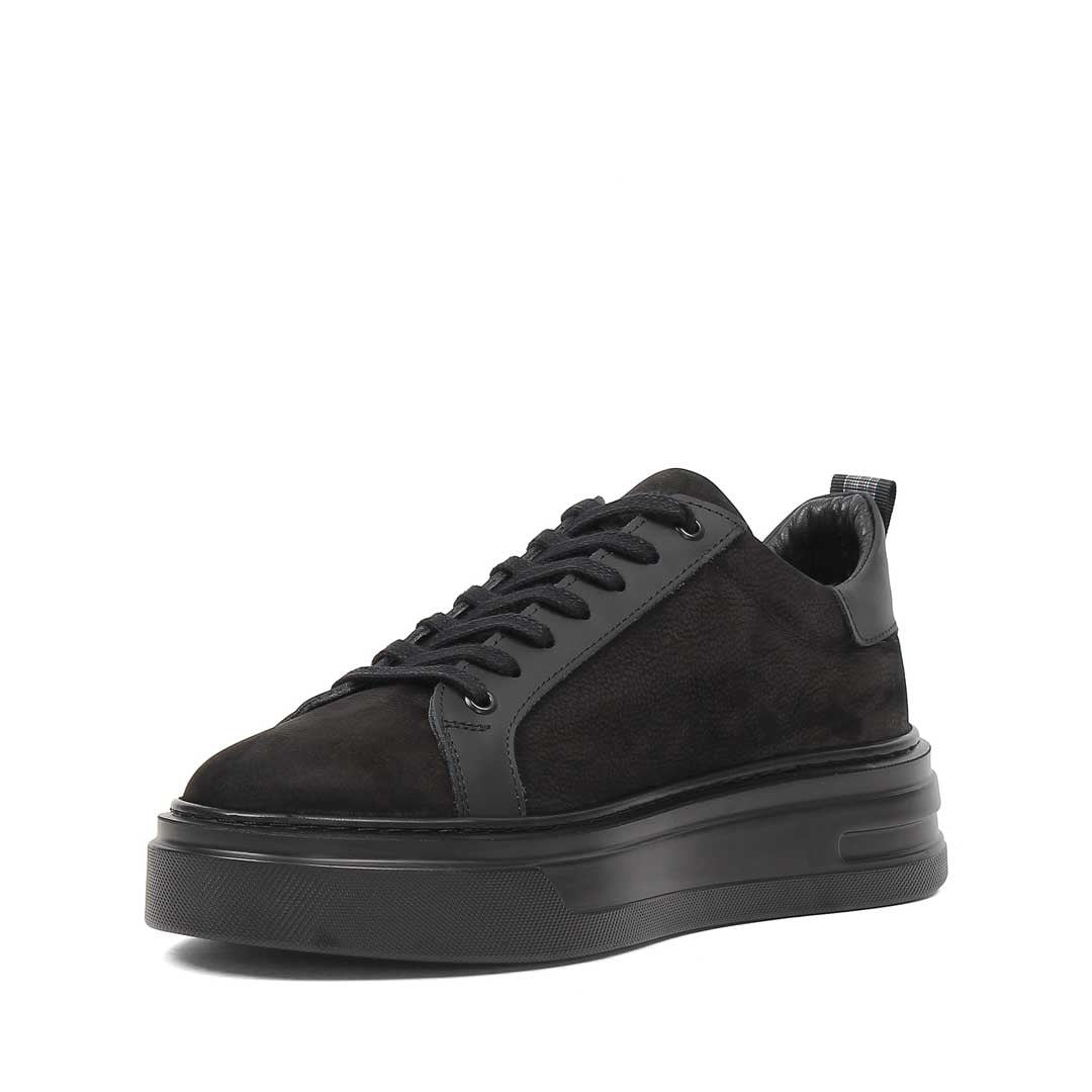 Erkek Siyah Kalın Tabanlı Nubuk Deri Sneaker