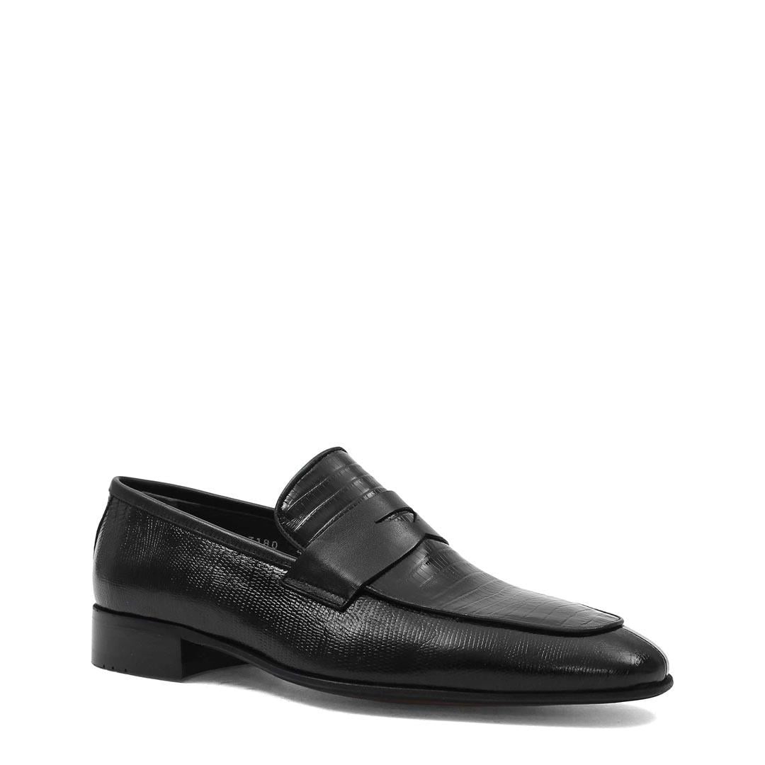 Erkek Siyah Kroko Deri Loafer