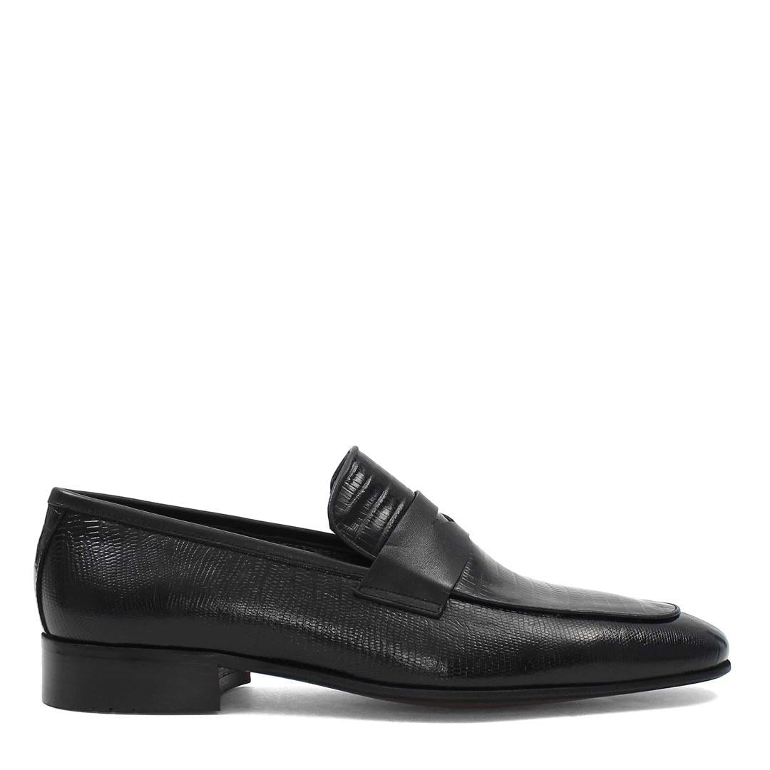 Erkek Siyah Kroko Deri Loafer